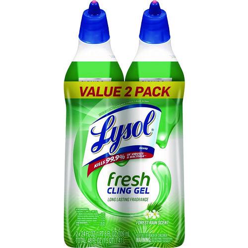 LYSOL Brand Cling and Fresh Toilet Bowl Cleaner, Forest Rain Scent, 24 oz Angle-Neck Bottle, 2/Pack