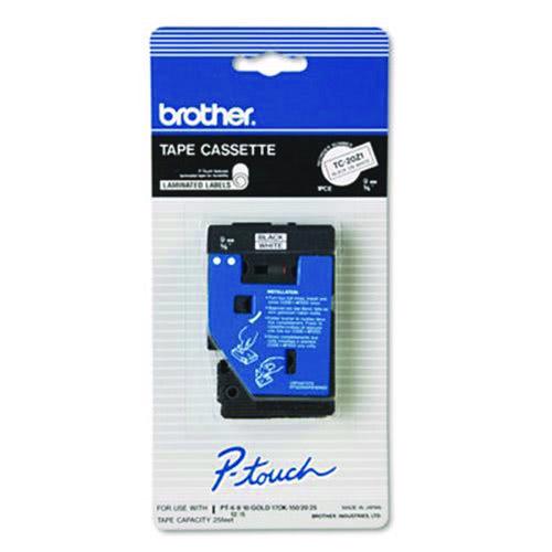 Brother P-Touch TC Tape Cartridge for P-Touch Labelers, 0.37" x 25.2 ft, Black on White