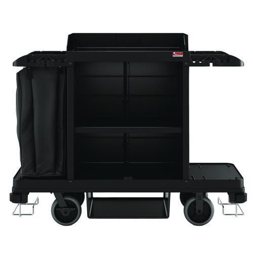 Suncast Commercial Standard Housekeeping Cart, Plastic, 1 Shelf, 24" x 62.13" x 49.75", Black