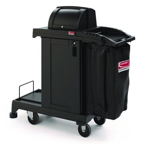 Suncast Commercial High Security Housekeeping Cart, Plastic, 1 Shelf, 3 Bins, 23.19 x 53.23 x 53.02, Black