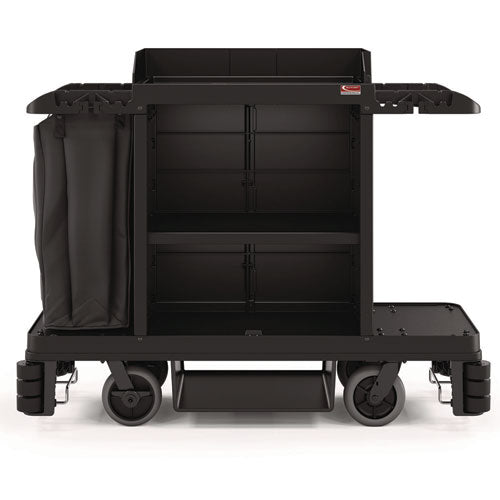Suncast Commercial Partially Assembled Premium Housekeeping Cart, Plastic, 1 Shelf, 24 x 62.13 x 49.75, Black