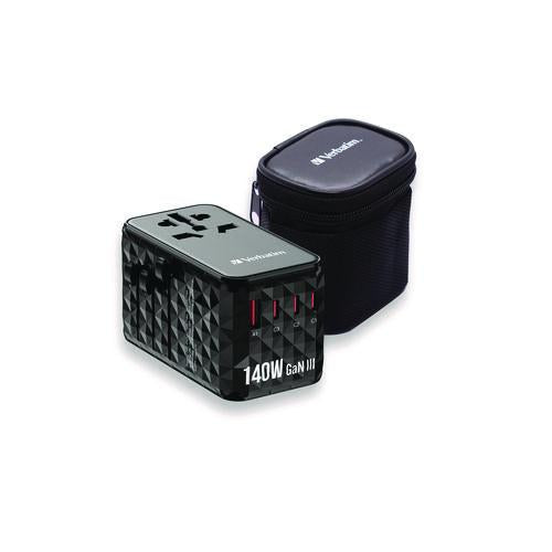Verbatim UTA-10 GaN III Universal Travel Adapter, (3) USB-A/(3) USB-C