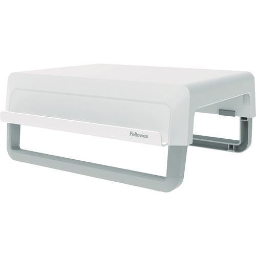Fellowes Breyta Monitor Stand, 13.94" x 11.97" x 3.25" to 6", White, Supports 33 lbs