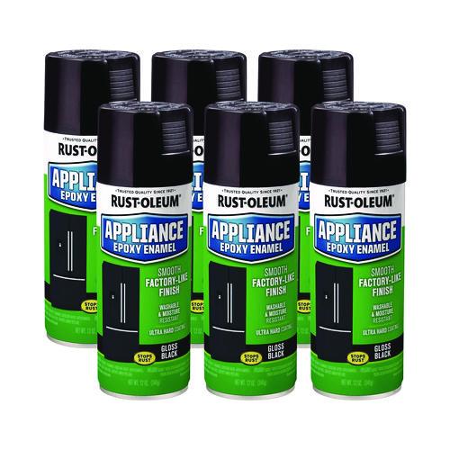 Rust-Oleum Specialty Appliance Epoxy Spray Paint, Gloss Black, 12 oz Aerosol Can, 6/Carton