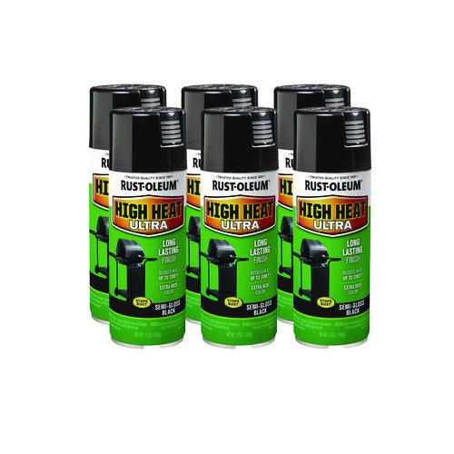 Rust-Oleum High Heat Enamel Spray Paint, Semi-Gloss Black, 12 oz Aerosol Can, 6/Carton