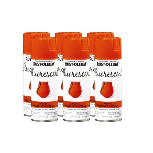 Rust-Oleum Specialty Fluorescent Spray Paint, Flat Fluorescent Orange, 11 oz Aerosol Can, 6/Carton