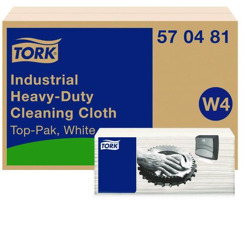 Tork Industrial Heavy-Duty Cleaning Cloth, 1-Ply, 13.97 x, 4.25, Unscented, White, 60 Cloths, 4/Carton