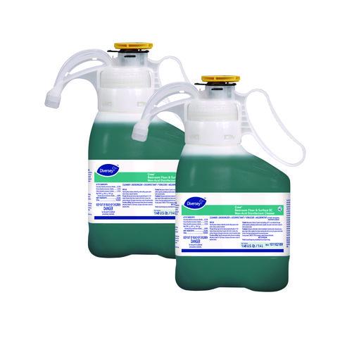 Diversey Crew Restroom Floor and Surface SC Non-Acid Disinfectant Cleaner, Fresh Scent, 1.4 L SmartDose, 2/Carton