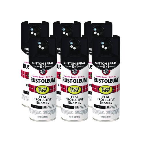 Rust-Oleum Stops Rust 5-in-1 Spray Paint, Flat Black, 12 oz Aerosol Can, 6/Carton
