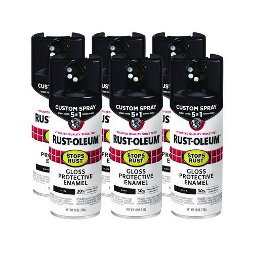 Rust-Oleum Stops Rust 5-in-1 Spray Paint, Gloss Black, 12 oz Aerosol Can, 6/Carton