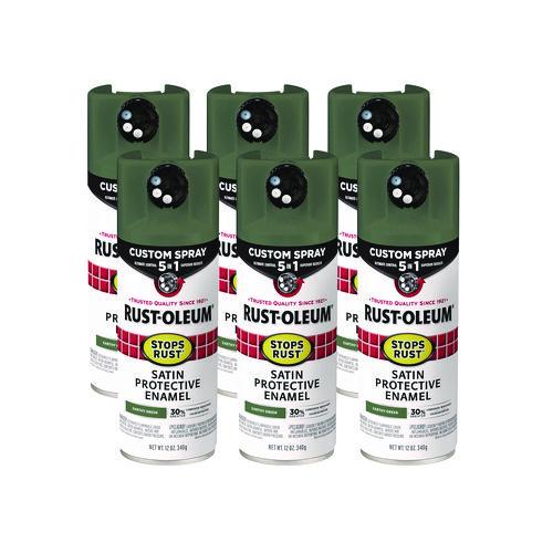 Rust-Oleum Stops Rust 5-in-1 Spray Paint, Satin Earthy Green, 12 oz Aerosol Can, 6/Carton