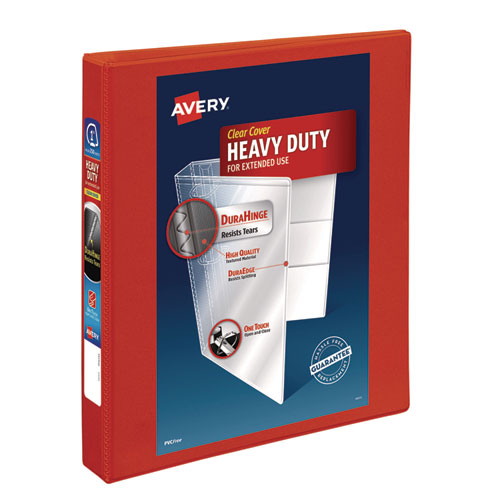 Avery Heavy-Duty View Binder with DuraHinge and One Touch EZD Rings, 3 Rings, 1" Capacity, 11 x 8.5, Red