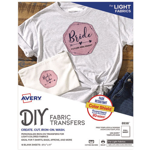 Avery Fabric Transfers, 8.5 x 11, White, 18/Pack