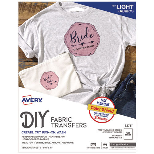 Avery Fabric Transfers, 8.5 x 11, White, 12/Pack