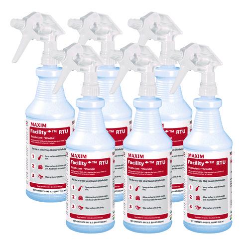 Maxim Facility+ RTU Disinfectant, Safe-to-Ship, Unscented, 32 oz Bottle, 6/Carton