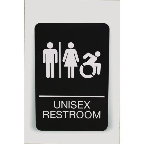 Headline Sign ADA Sign, Unisex Restroom, 6 x 9, Black Face, White Graphics