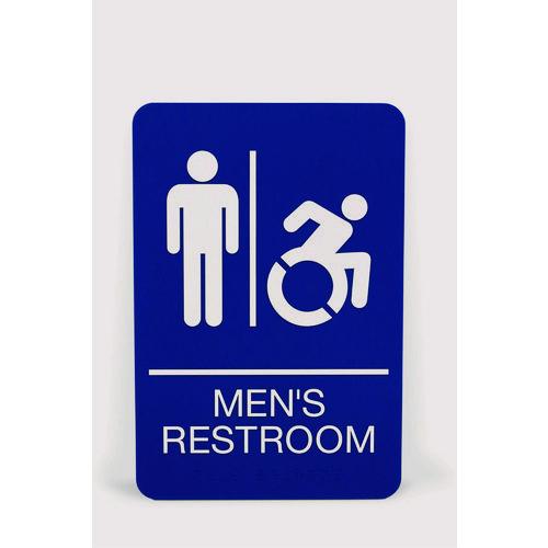 Headline Sign ADA Sign, Men's Restroom, 6 x 9, Blue Face, White Graphics