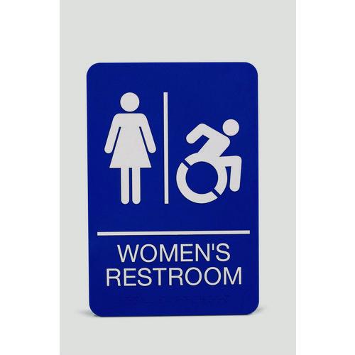 Headline Sign ADA Sign, Women's Restroom, 6 x 9, Blue Face, White Graphics