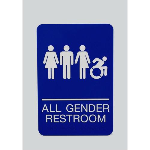Headline Sign ADA Sign, All Gender Restroom, 6 x 9, Blue Face, White Graphics