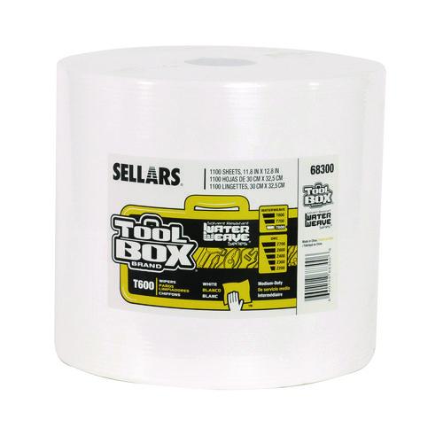 Sellars TOOLBOX WaterWeave T600 Wipers, 1-Ply, 11.8 x 12.8, White, 1,100 Sheets/Roll