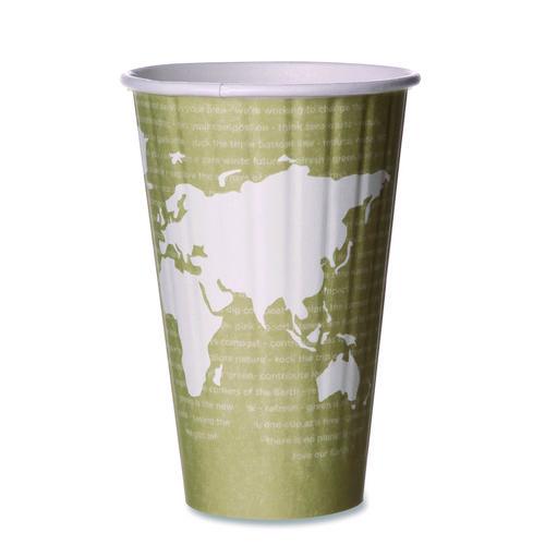Eco-Products World Art Renewable and Compostable Insulated Hot Cups, 16 oz, Paper, Brown/White, 40/Pack, 15 Packs/Carton