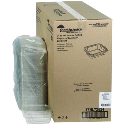 Pactiv Evergreen EarthChoice Tamper Evident Recycled Hinged Lid Deli Container, 24 oz, 7.25 x 6.37 x 2, Clear, Plastic, 231/Carton