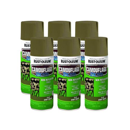 Rust-Oleum Camouflage Spray Paint, Flat Army Green, 12 oz Aerosol Can, 6/Carton