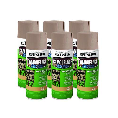 Rust-Oleum Camouflage Spray Paint, Flat Khaki, 12 oz Aerosol Can, 6/Carton