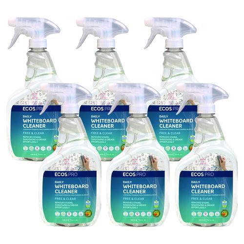 ECOS PRO Daily Whiteboard Cleaner, Free and Clear, 32 oz Spray Bottle, 6/Carton