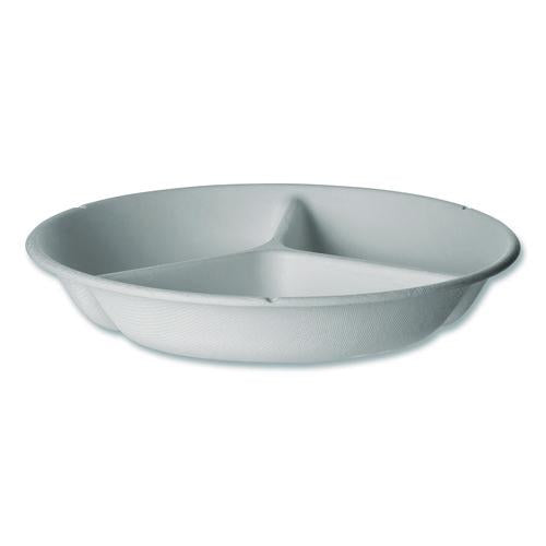 Eco-Products Vanguard Renewable and Compostable Sugarcane Containers, 3-Compartment Bowl, 28 oz, White, 400/Carton