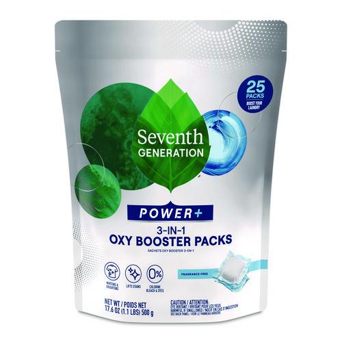 Seventh Generation Power+ 3-in-1 Oxy Booster Packs, Fragrance-Free, 17.6 oz, 25 Tabs/Pack, 6 Packs/Carton