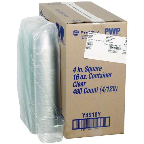 Pactiv Evergreen PET Square Container, 16 oz, 4 x 4 x 3, Clear, Plastic, 480/Carton