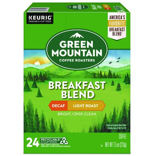 Green Mountain Coffee Breakfast Blend Decaf Coffee K-Cups, 24/Box