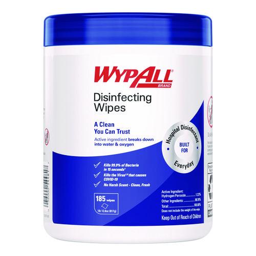 WypAll Hydrogen Peroxide Disinfecting Wipes, 1-Ply, 7 x 5.75, Fresh Scent, White, 185 Wipes/Canister