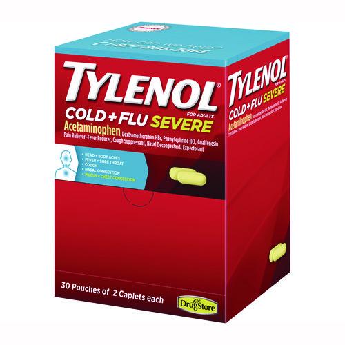 Tylenol Cold + Flu Severe Caplets, 2/Pack, 30 Packs/Box