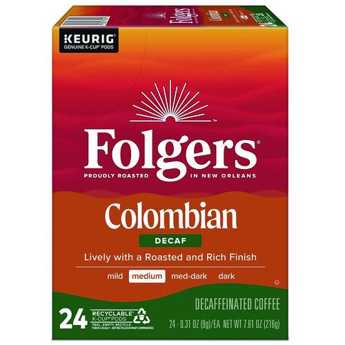 Folgers 100% Colombian Decaf Coffee K-Cups, 24/Box
