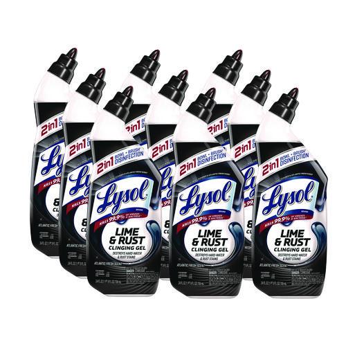 LYSOL Brand Disinfectant Toilet Bowl Cleaner w/Lime/Rust Remover, Atlantic Fresh Scent, 24 oz Angle-Neck Bottle, 9/Carton