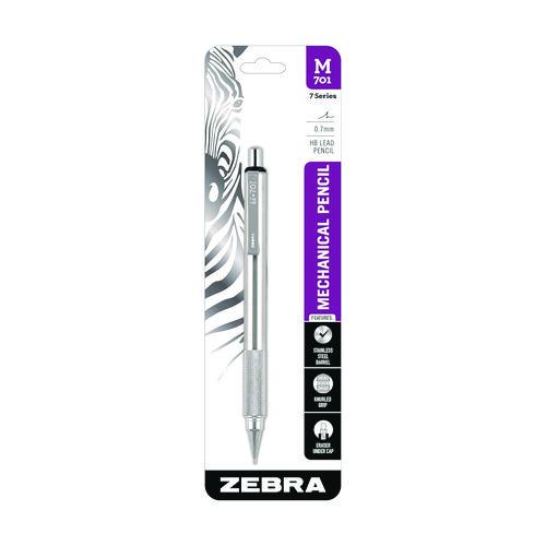 Zebra M-701 Mechanical Pencil, 0.7 mm, F (#2.5), Black Lead, Silver Barrel