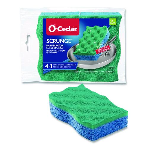 O-Cedar Scrunge Non-Scratch Scrub Sponge, 2.63 x 4.25, 1" Thick, Green/Blue, 2/Pack, 8 Packs/Carton