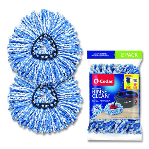 O-Cedar Rinse Clean Refill, Microfiber, Custom Size for Rinse Clean Mop Systems, Blue/White, 2/Pack