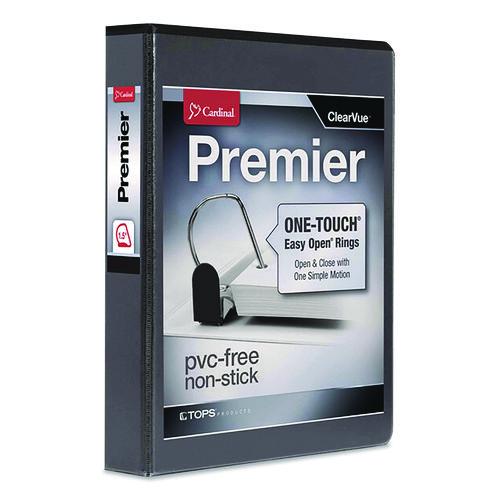 Cardinal Premier Easy Open ClearVue Locking Slant-D Ring Binder, 3 Rings, 1.5" Capacity, 11 x 8.5, Black