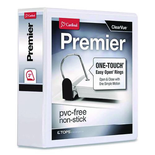 Cardinal Premier Easy Open ClearVue Locking Slant-D Ring Binder, 3 Rings, 3" Capacity, 11 x 8.5, White