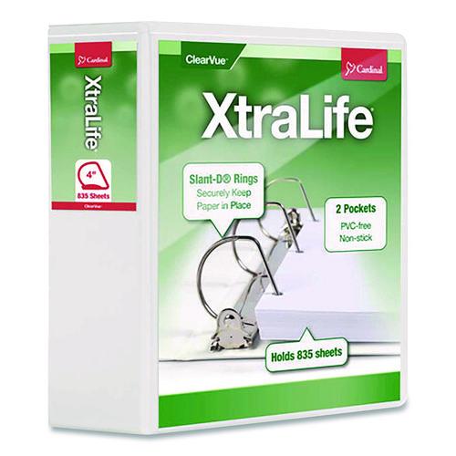 Cardinal XtraLife ClearVue Non-Stick Slant-D Ring Binder, 3 Rings, 4" Capacity, 11 x 8.5, White