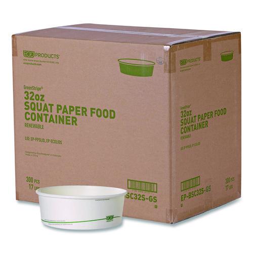 Eco-Products GreenStripe Paper Food Containers, 32 oz, 7.28" dia x 2.48", White, 300/Carton
