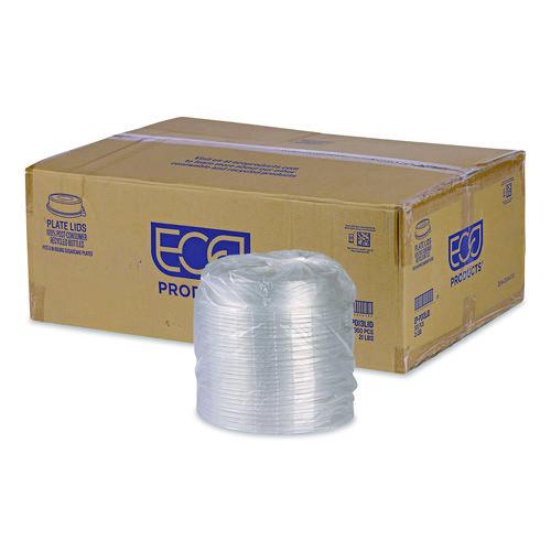Eco-Products 100% Recycled Content Round Plate Lids, Plastic, 9" dia x 1.5" h, Clear, 300/Carton