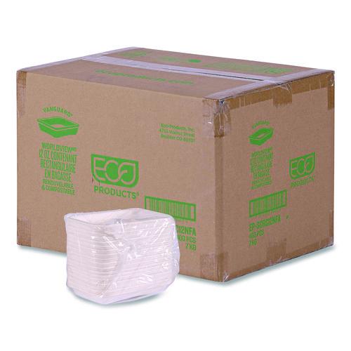 Eco-Products WorldView Vanguard Rectangular Container, 12 oz, 7 x 4.75 x 1, Sugarcane Fiber, White, 400/Carton