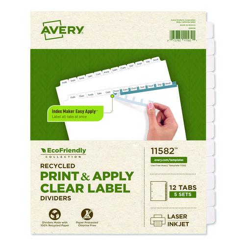Avery Index Maker EcoFriendly Print and Apply Clear Label Dividers with White Tabs, 12-Tab, 11 x 8.5, White, 5 Sets