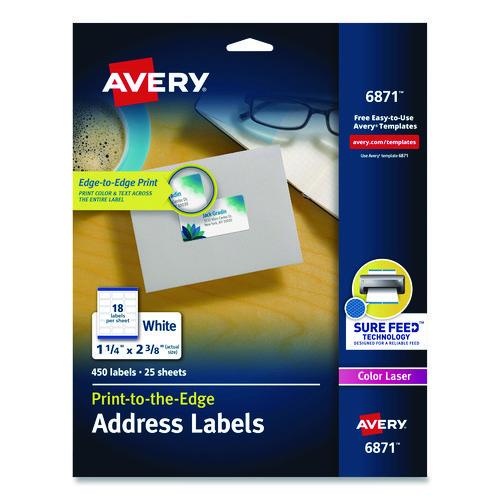 Avery Vibrant Laser Color-Print Labels w/ Sure Feed, 1.25 x 2.38, White, 450/Pack