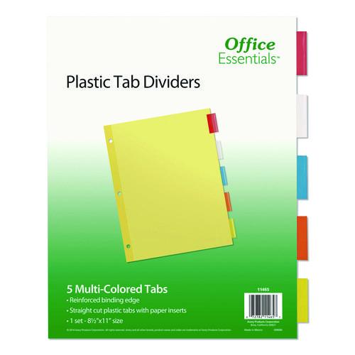 Office Essentials Plastic Insertable Dividers, 5-Tab, 11 x 8.5, Assorted Tabs, 1 Set