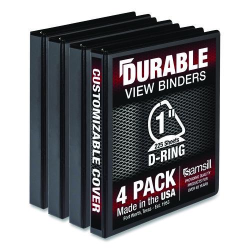 Samsill Durable D-Ring View Binders, 3 Rings, 1" Capacity, 11.5" x 8.5", Black, 4/Pack